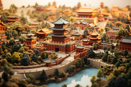 中式黏土古建筑模型图片