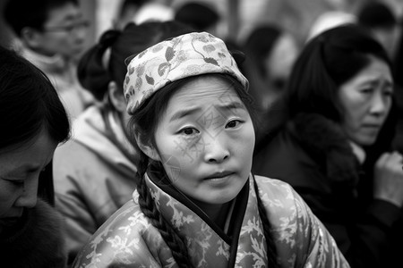 黑白照的传统民族女子图片