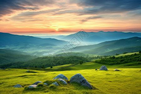 夏季山间的美丽景观图片