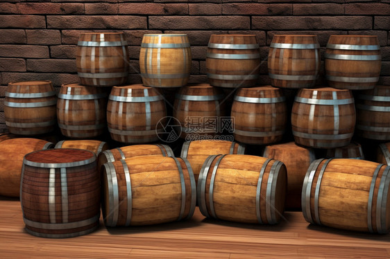红酒生产的传统木桶存储图片