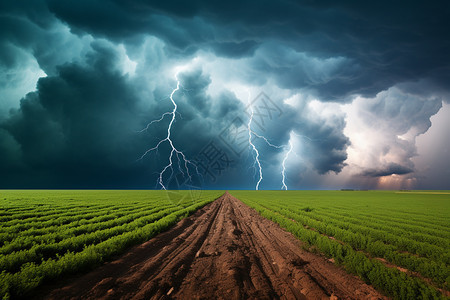 乡村农田中的电闪雷鸣景观图片