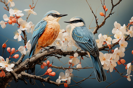 艺术美感花丛中的鸟类图片