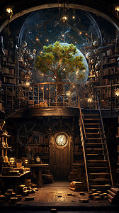 科技感梦幻的书屋背景图片