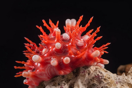海底海胆有尖刺的红珊瑚背景