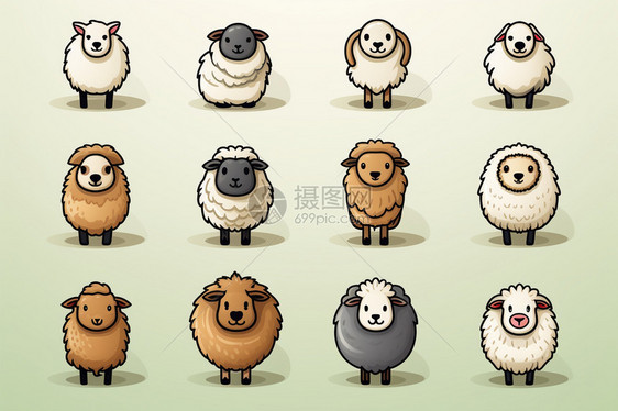 可爱卡通绵羊平面图标图片