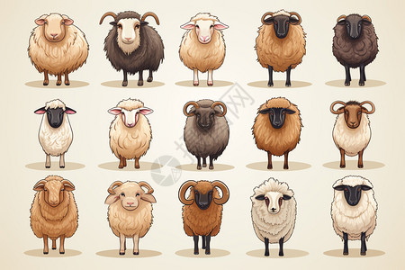 多品种绵羊平面图标图片