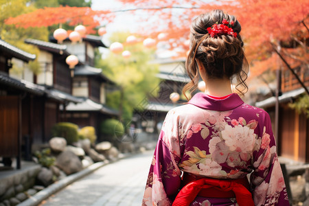 街道上穿和服的女子图片