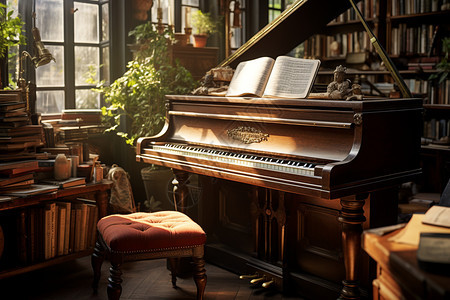 充满阳光的钢琴房图片