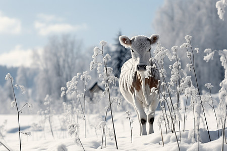 雪地上的牛图片