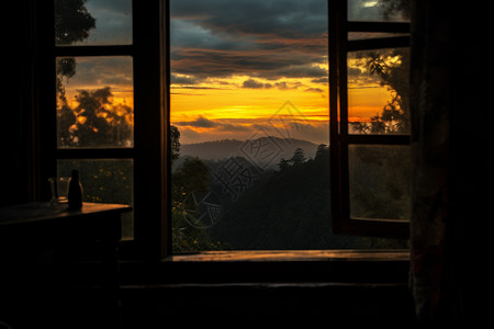 窗户外风景窗户外的夕阳背景