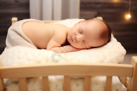婴儿床里睡觉的孩子图片