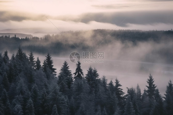 充满雾的山顶图片