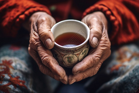 捧着茶的手图片