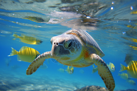 海洋日深海鱼群海洋生物的海龟背景