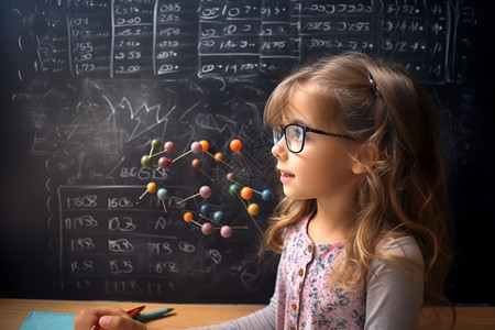 思考数学问题的小女孩高清图片