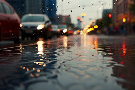 下雨天安全雨中潮湿的街道背景