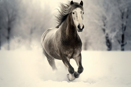 雪地上奔跑的马儿图片