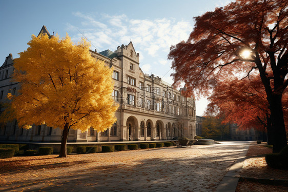 秋季优美的校园图片