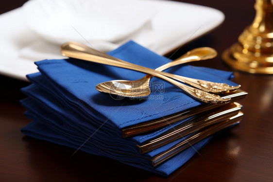 餐厅的仪式感刀叉和餐巾图片