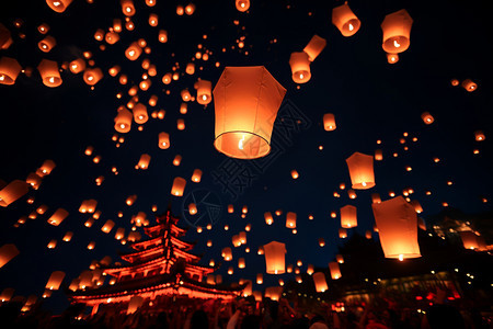传统节日放飞的孔明灯图片