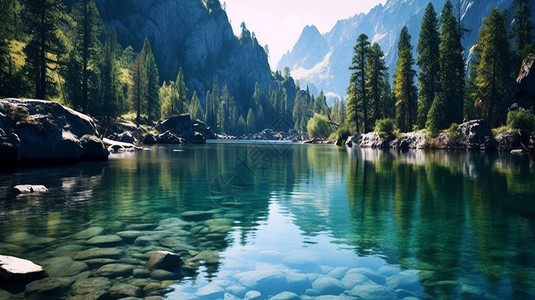 清澈的湖面背景图片