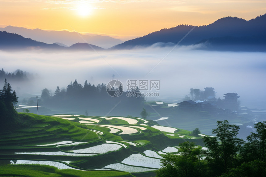 农村种植的梯田景观图片