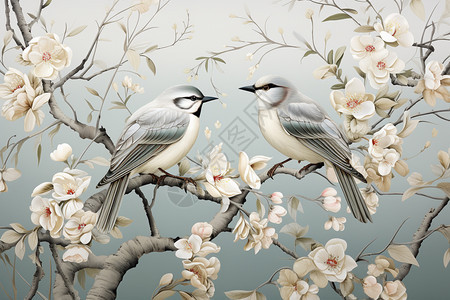 中式水墨花鸟创意插图背景图片