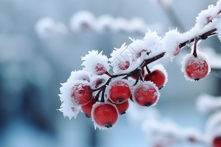 冬天白雪覆盖的山楂图片