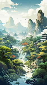 山川河流插画图片