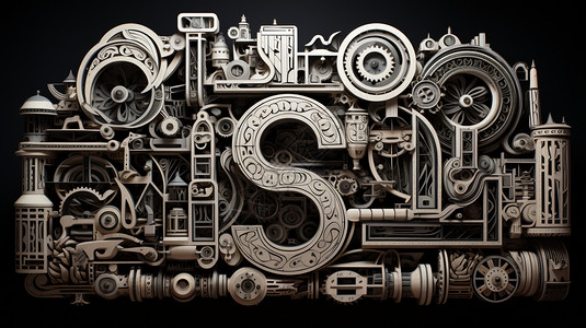 机械字黑白简洁字母S设计图片
