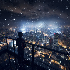 楼顶夜景俯瞰繁华的城市夜景设计图片