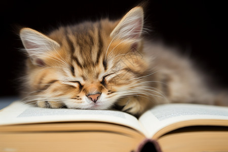 书本上睡觉的小猫图片