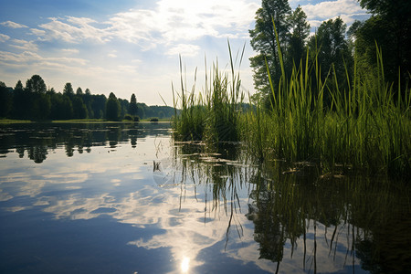 森林的湖泊景观图片