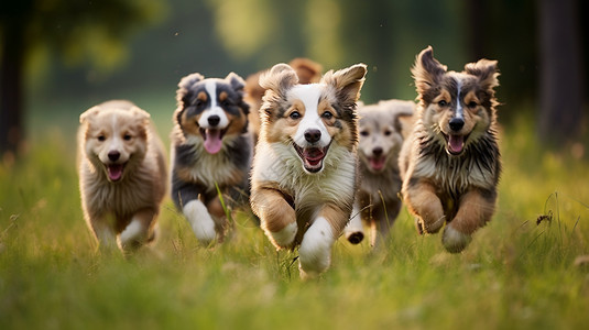 一群小狗在追逐玩耍背景图片