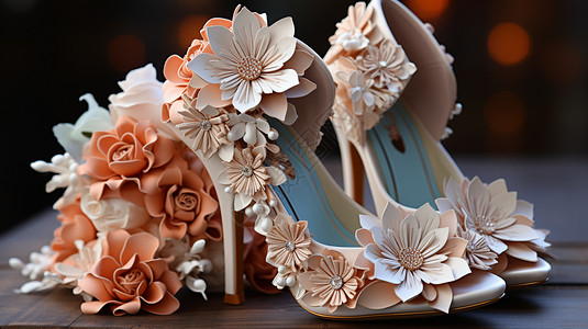 婚礼的鲜花高跟鞋图片