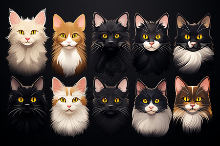 一系列小猫平面插图图片