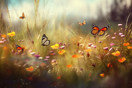 户外草地的蝴蝶背景图片