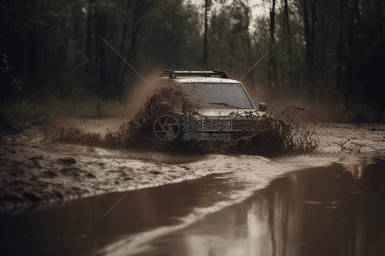 泥泞沼泽里的越野车图片