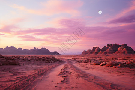 晚霞时沙漠中的风景图片