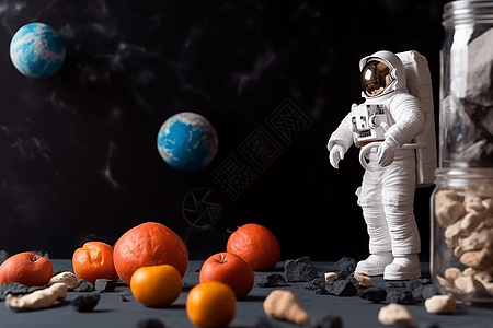 小柑橘宇宙中宇航员背景设计图片