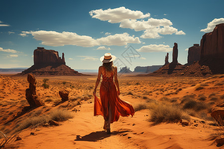 沙漠中旅游的女人背景图片