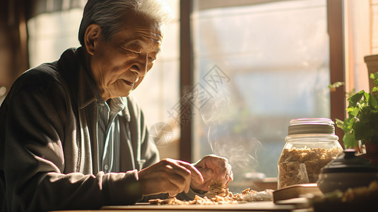 整理药物的老人图片