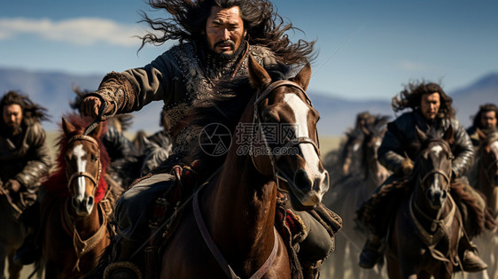 蒙古人骑马图片