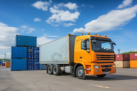 蓝色工业卡车集装箱运输背景