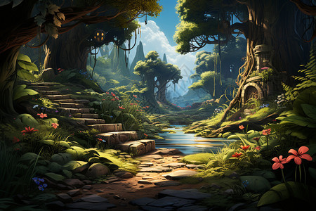 美丽的丛林原画设定场景背景图片