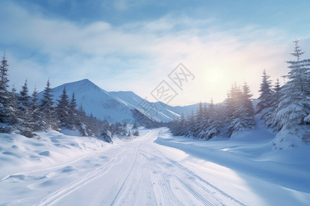 山脉雪地与阳光图片