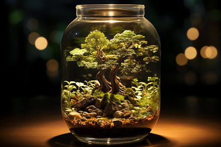 玻璃罐中的植物生长图片