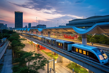 古建筑夜景发达的城市交通背景