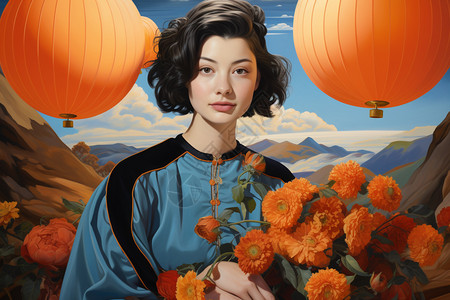 一个美丽少女的插画图片