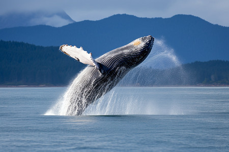 海洋上跳跃的鲸鱼图片